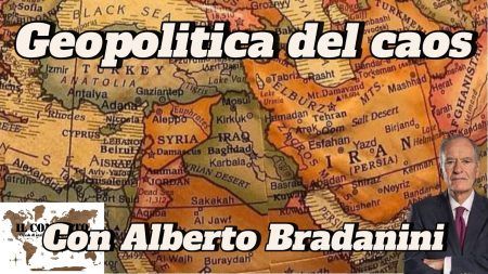 Geopolitica del caos Mappa del Medio Oriente con Geopolitica del caos e Con Alberto Bradanini in evidenza.