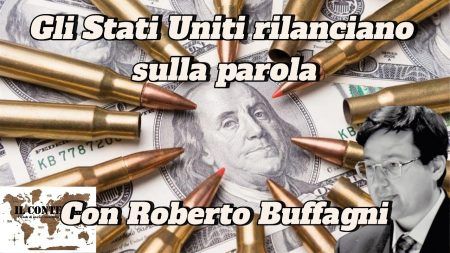 Gli Stati Uniti rilanciano sulla parola Proiettili in cerchio su banconote da un dollaro USA, con un ritratto e la scritta "Stati Uniti" nell'angolo.