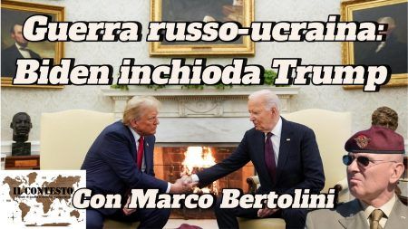 Donald Trump e Joe Biden si stringono la mano nello Studio Ovale, discutendo della guerra russo-ucraina.