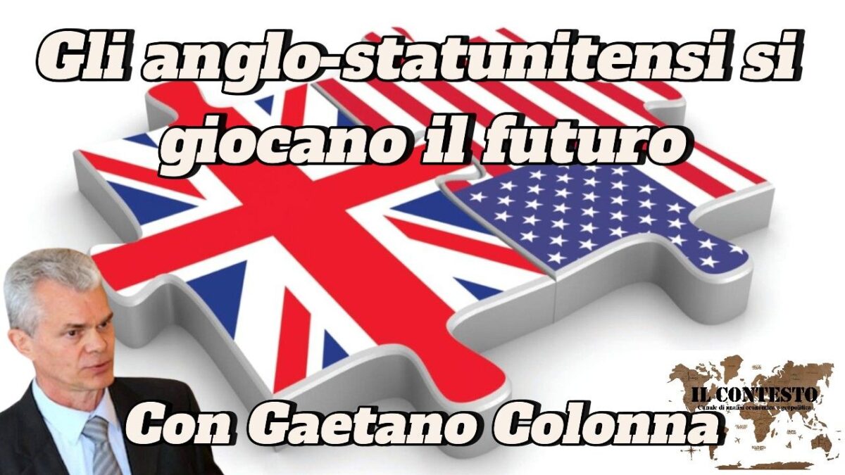 Gli anglo-statunitensi si giocano il futuro I pezzi del puzzle con le bandiere del Regno Unito e degli Stati Uniti fanno riferimento agli anglo-statunitensi e a Gaetano Colonna, con accenni a un legame con il futuro.