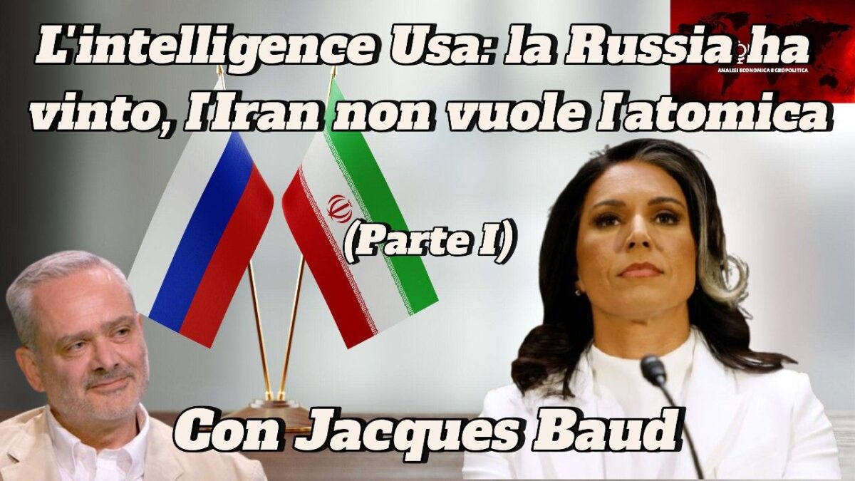 L’intelligence Usa: la Russia ha vinto, l’Iran non vuole l’atomica (Parte I) Due persone in piedi davanti a bandiere russe e iraniane discutono di Russia, Iran e intelligence USA.