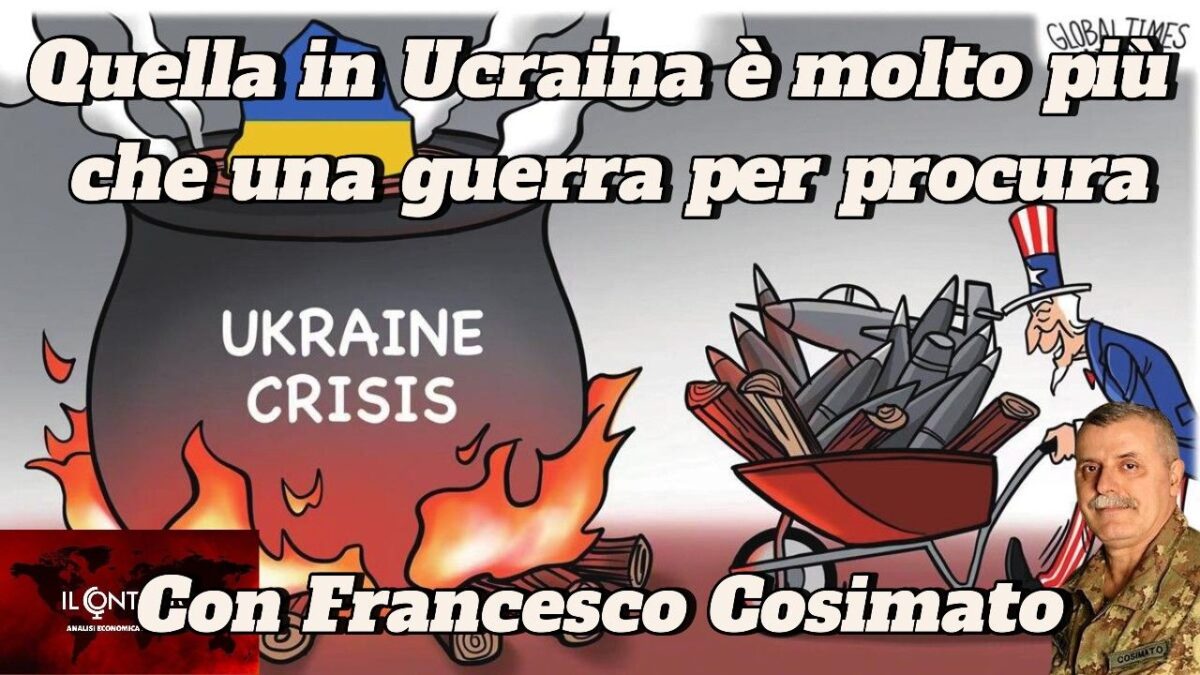 Vignetta della pentola della crisi ucraina in fiamme, lo zio Sam aggiunge le armi: una guerra per procura. Immagine di Francesco Cosimato.