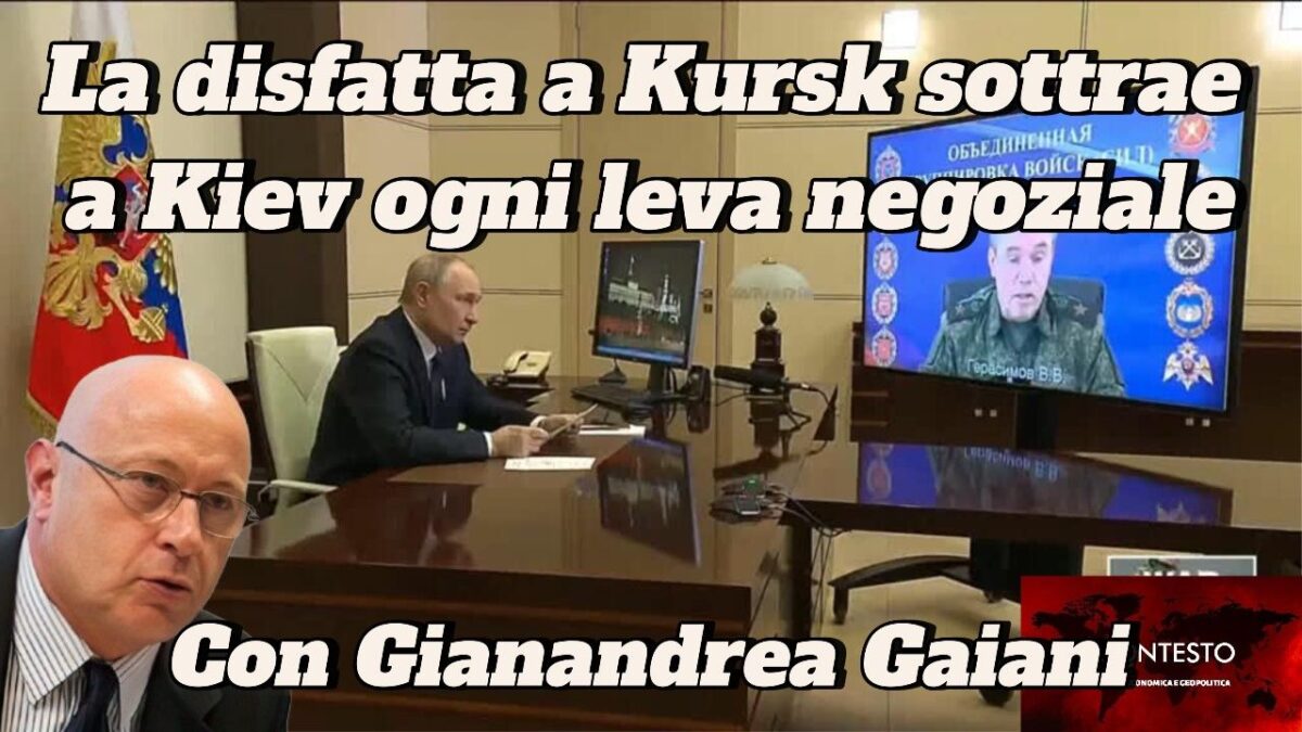 La disfatta a Kursk sottrae a Kiev ogni leva negoziale Un uomo a una scrivania si collega in videoconferenza con ufficiali militari, mentre la disfatta di Kursk modella il potere negoziale di Kiev.