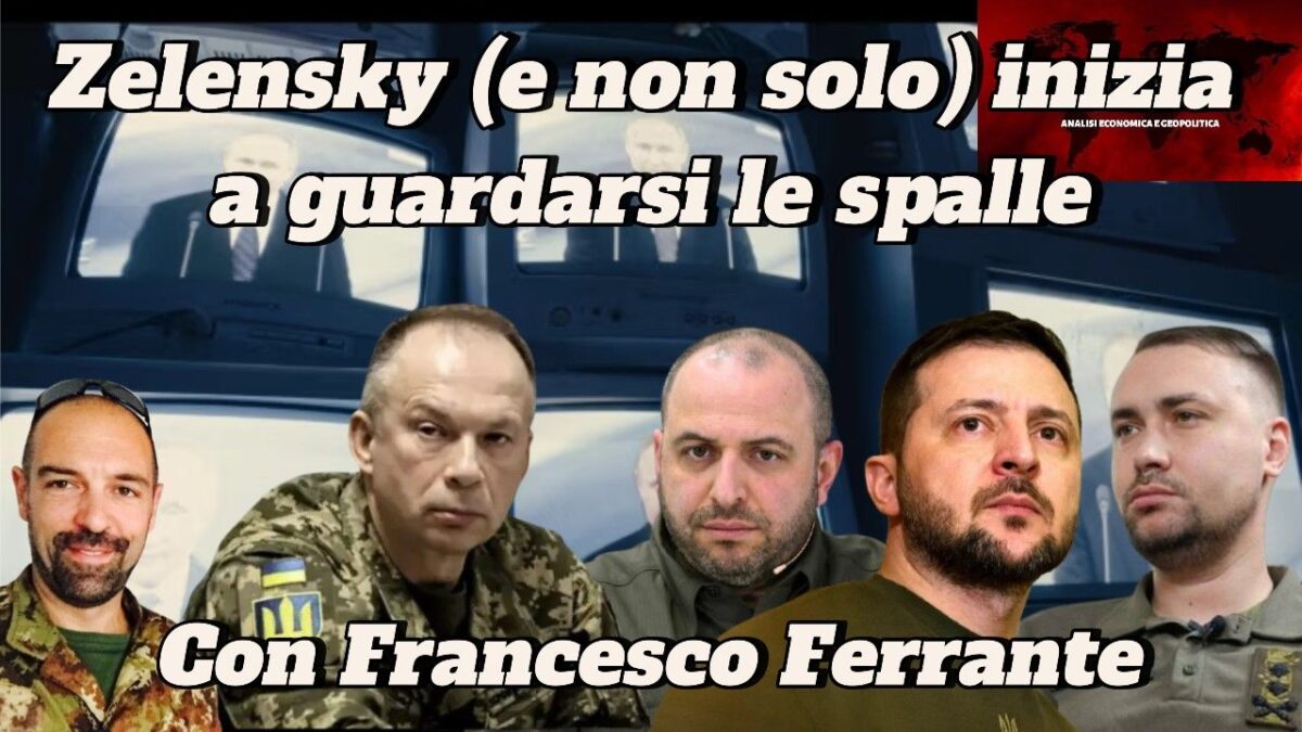 Cinque uomini in tenuta militare, con Zelensky e la frase guardarsi le spalle, che si guardano alle spalle.