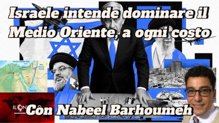 Israele intende dominare il Medio Oriente, a ogni costo Un grafico in lingua italiana sulla politica del Medio Oriente mostra leader, mappe, immagini di guerra e cita Israele con Nabeel Barhoumeh.