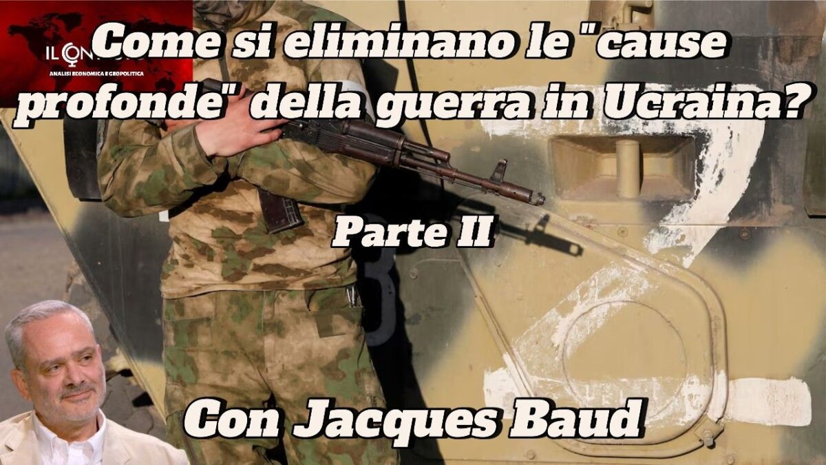 Come si eliminano le “cause profonde” della guerra in Ucraina? (Parte II) Un soldato con un fucile si trova accanto a un veicolo; il testo italiano approfondisce la causa profonda della guerra in Ucraina con Jacques Baud.