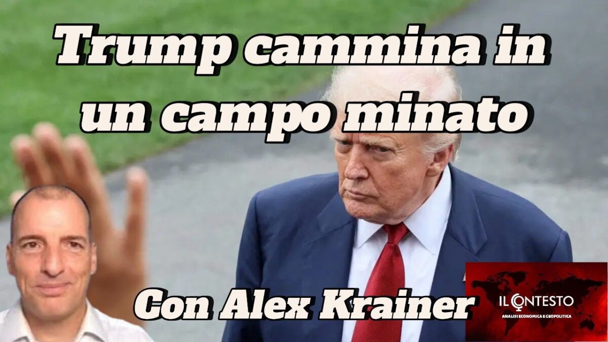 Donald Trump esce in giacca e cravatta mentre un testo in italiano collega lui e Alex Krainer a quello in atto in Ucraina rappresenta un episodio cruciale della Terza Guerra Mondiale; appaiono due foto di testa.