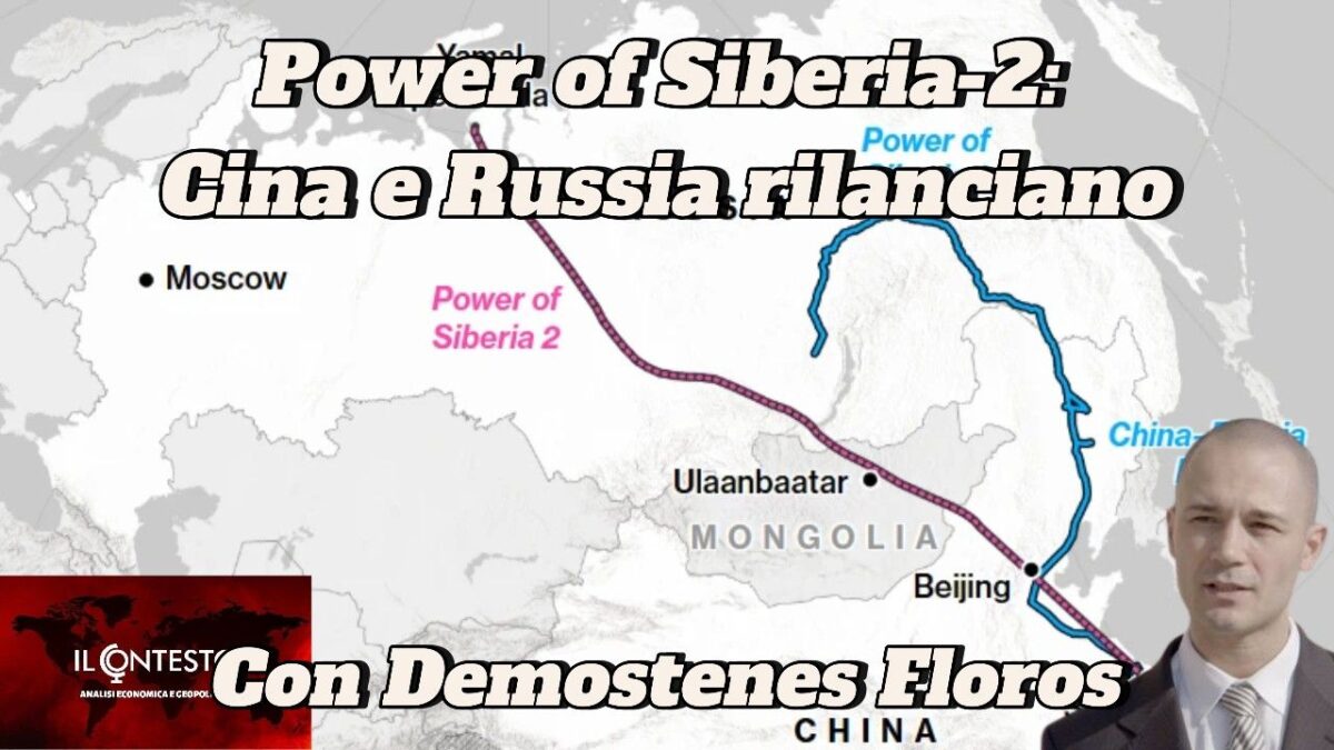Mappa del percorso del gasdotto Power of Siberia-2 dalla Russia alla Cina, con foto di un uomo.