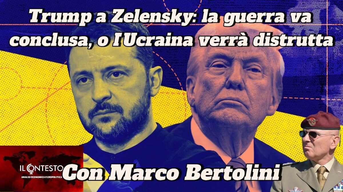 Immagine con foto di Zelensky, Trump e Marco Bertolini relative alla guerra Ucraina.