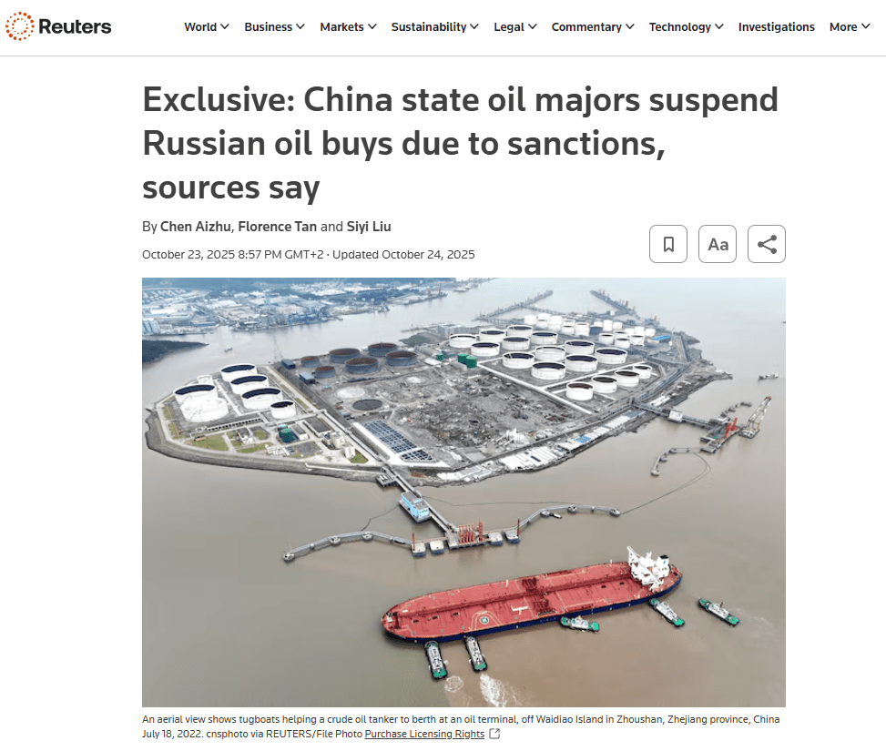 La triade Russia-Cina-India e la “mina vagante” statunitense 1 Cina sospende petrolio russo