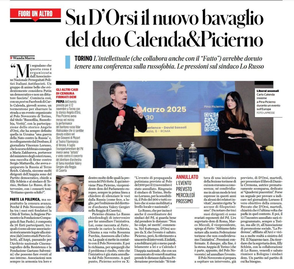 Carlo Calenda e Pina Picierno in azione contro Angelo D’Orsi.