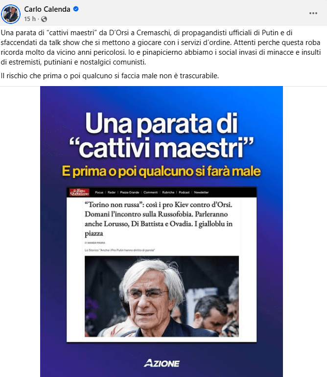 Carlo Calenda accoglie con favore le esternazioni della Picierno nei confronti di D'Orsi.