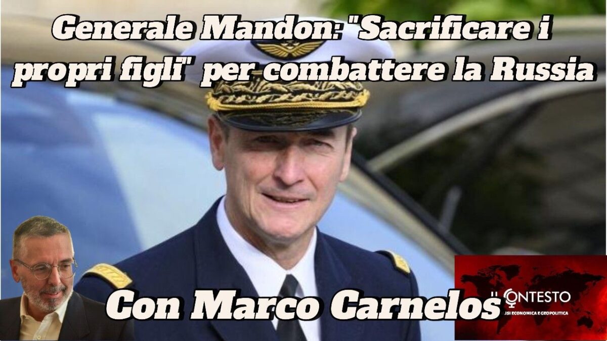 Fabien Mandon che sorride convinto di voler mandare i propri figli in guerra per combattere la Russia. In copertina l'intervista con Marco Carnelos.