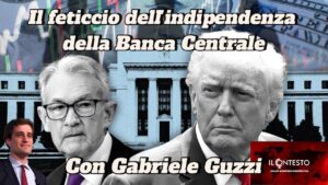 Trump e Putin si accordano sul gasolio Collage con Gabriele Guzzi, Jerome Powell e Donald Trump con testo in italiano sull'economia italiana e l'indipendenza delle banche centrali.