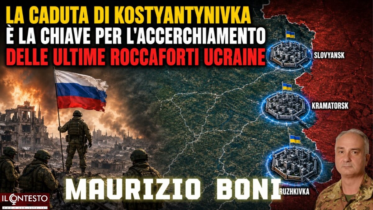 Ushakov: la Russia guarda alla vittoria, non agli accordi di Anchorage Un soldato osserva una città distrutta; la mappa mostra le principali roccaforti ucraine, le bandiere e Ushakov nel titolo in italiano.