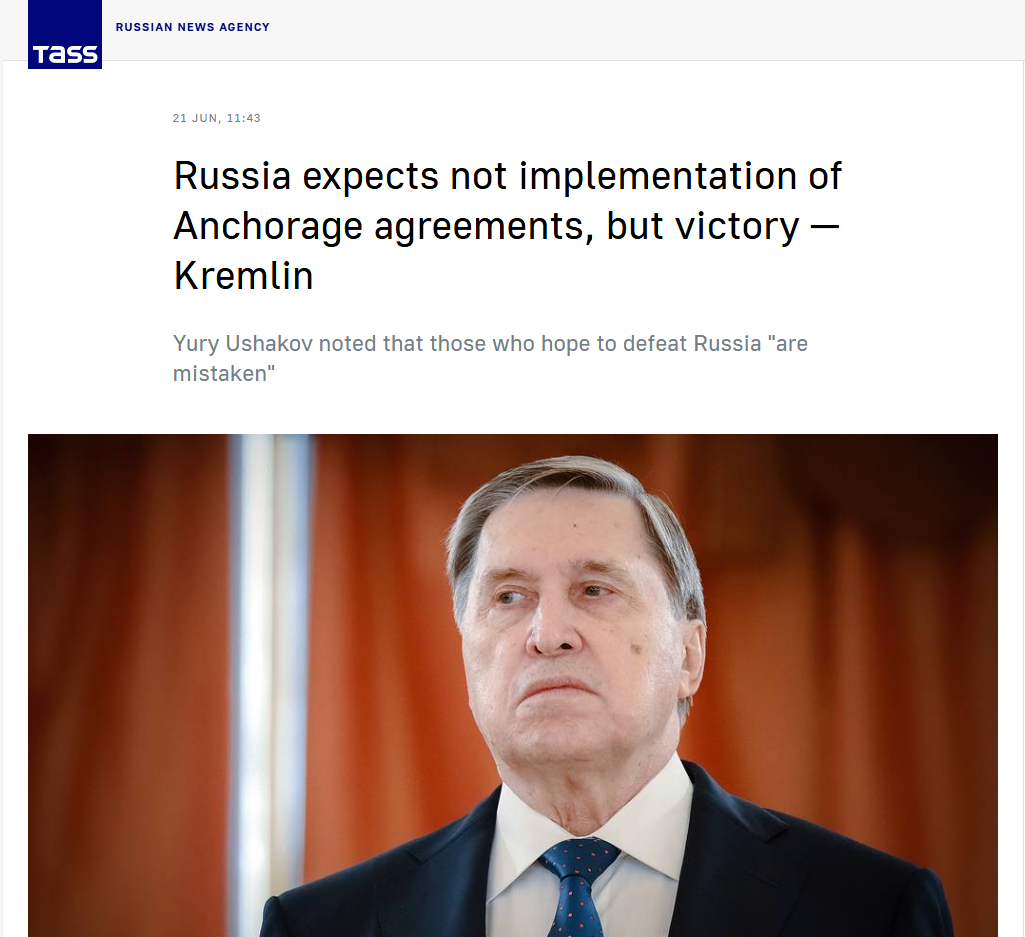 Ushakov: la Russia guarda alla vittoria, non agli accordi di Anchorage 1 Yury Ushakov è ritratto in giacca e cravatta; il titolo tratta dei “venti anni” della posizione della Russia sugli accordi di Anchorage e della dichiarazione del Cremlino.