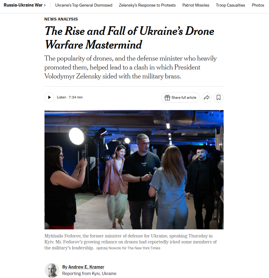 Il New York Times delinea ascesa e caduta del ministro della Difesa Fedorov, appena licenziato dal presidente Zelensky.