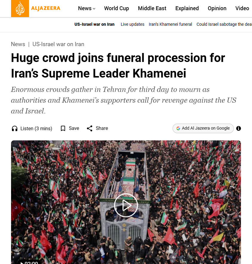 I funerali di Ali Khamenei dimostrano la coesione interna iraniana 1 A Teheran si raduna una grande folla per il corteo funebre di Ali Khamenei.