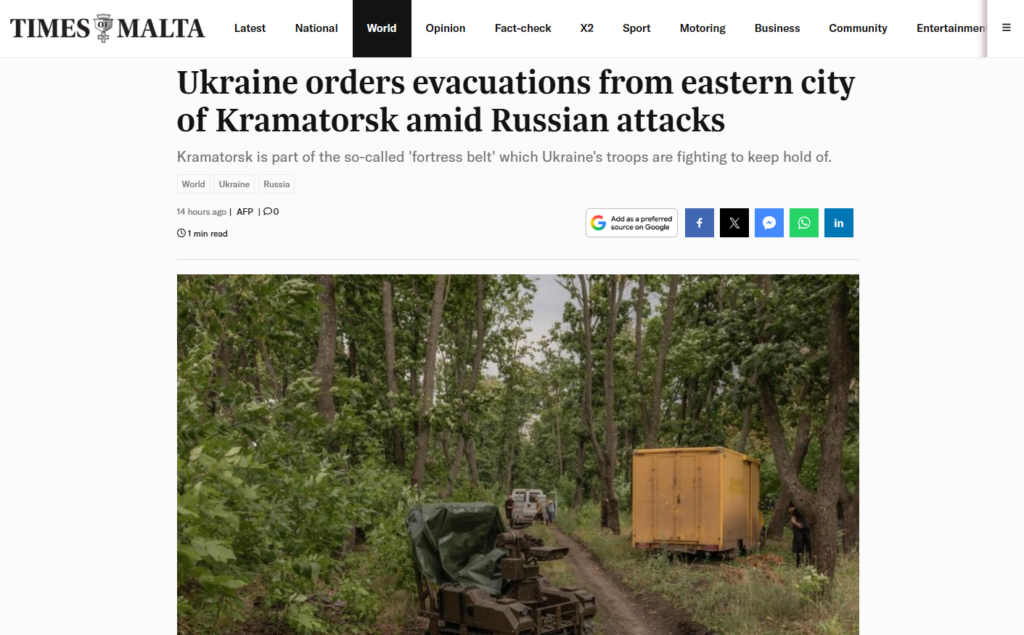 Le autorità di Kiev hanno ordinato l’evacuazione di centinaia di famiglie da Kramatorsk.