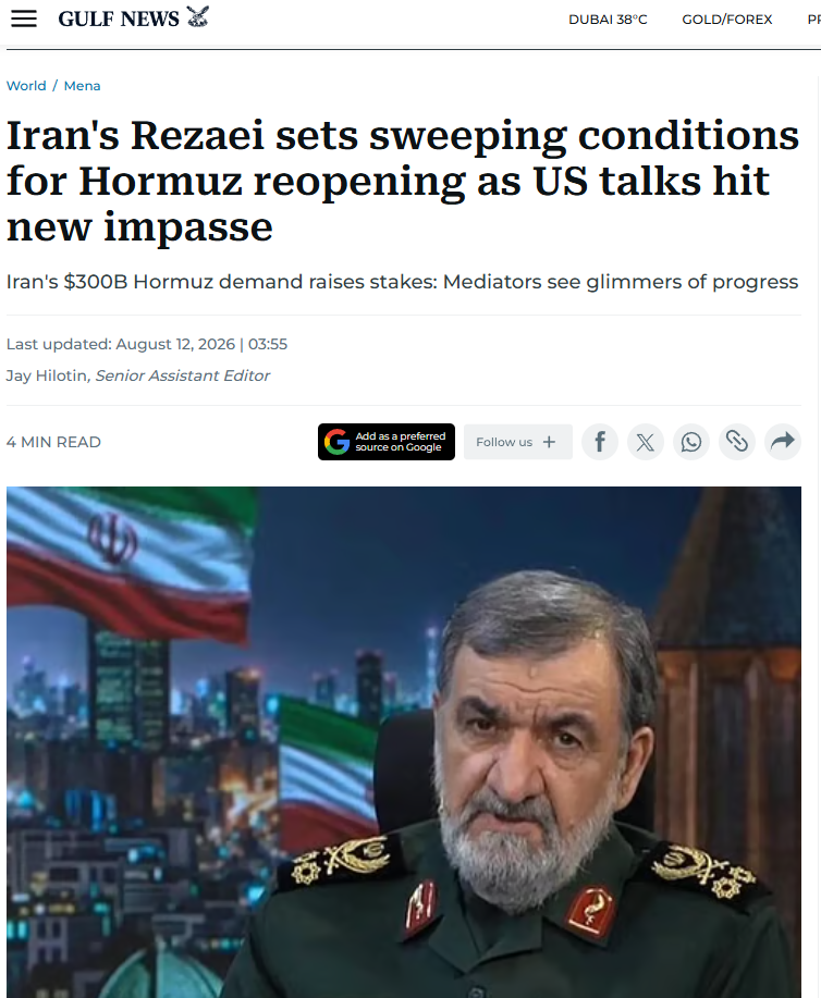Iran: Rezaei detta le condizioni di pace agli Stati Uniti 1 Moshen Rezaei, segretario del Supremo Consiglio per la Sicurezza Nazionale, ha dettato le condizioni per la pace in Asia occidentale.