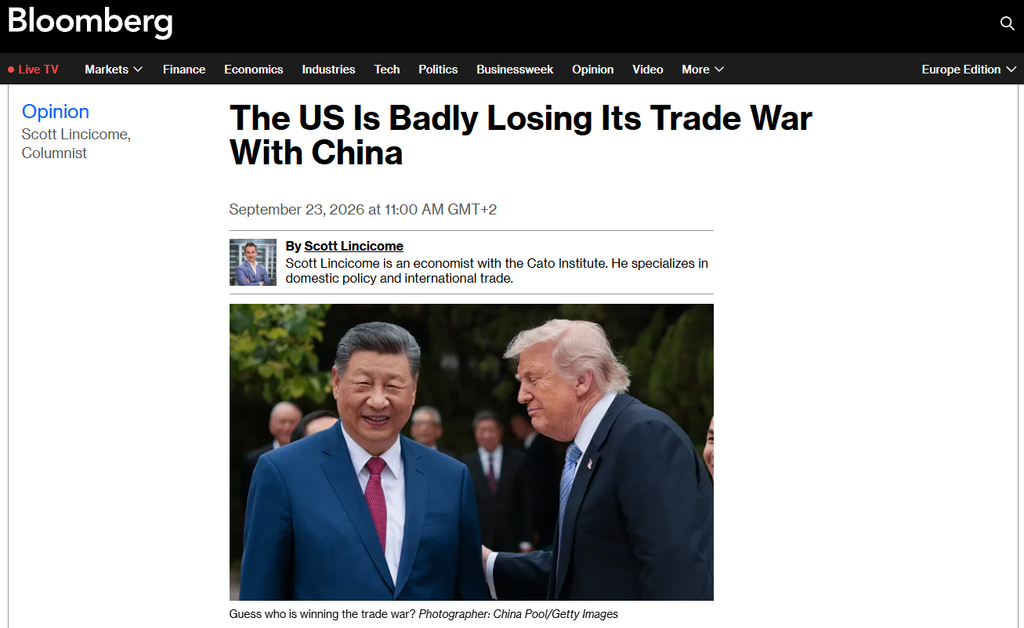 «Bloomberg»: la Cina sta vincendo la guerra commerciale con gli Usa 1 Per «Bloomberg», la Cina sta vincendo nettamente la guerra commerciale con gli Stati Uniti.