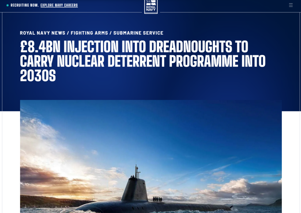 Burnham: la Gran Bretagna sostiene l’Ucraina al 100% 1 Il premier britannico Burnham ha annunciato un piano di investimento da 8,4 miliardi di sterline (9,8 miliardi di euro) per la costruzione di quattro sottomarini nucleari Dreadnought, nell’ambito del piano United Kingdom Defence Nuclear Enterprise.