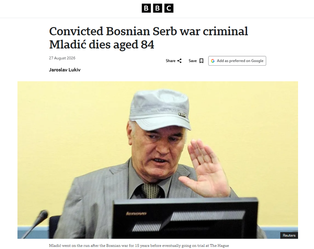 La morte di Mladic e la criminalizzazione dei serbi 1 La morte di Ratko Mladic.