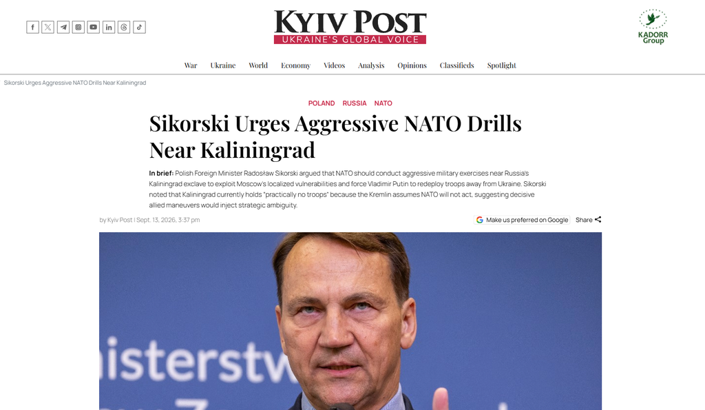 Sikorski: la Nato dovrebbe fare pressione su Kaliningrad 1 Il discorso tenuto da Sikorski a Kiev.
