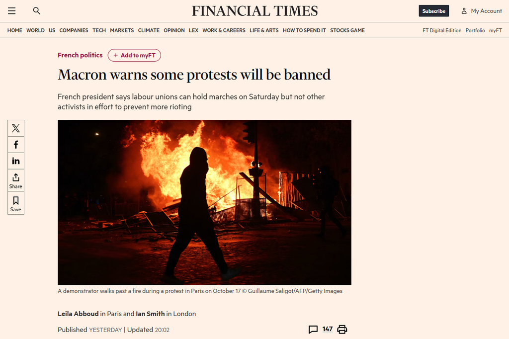 Dopo i fatti di Limoges, il presidente Macron ha imposto restrizioni alle manifestazioni.