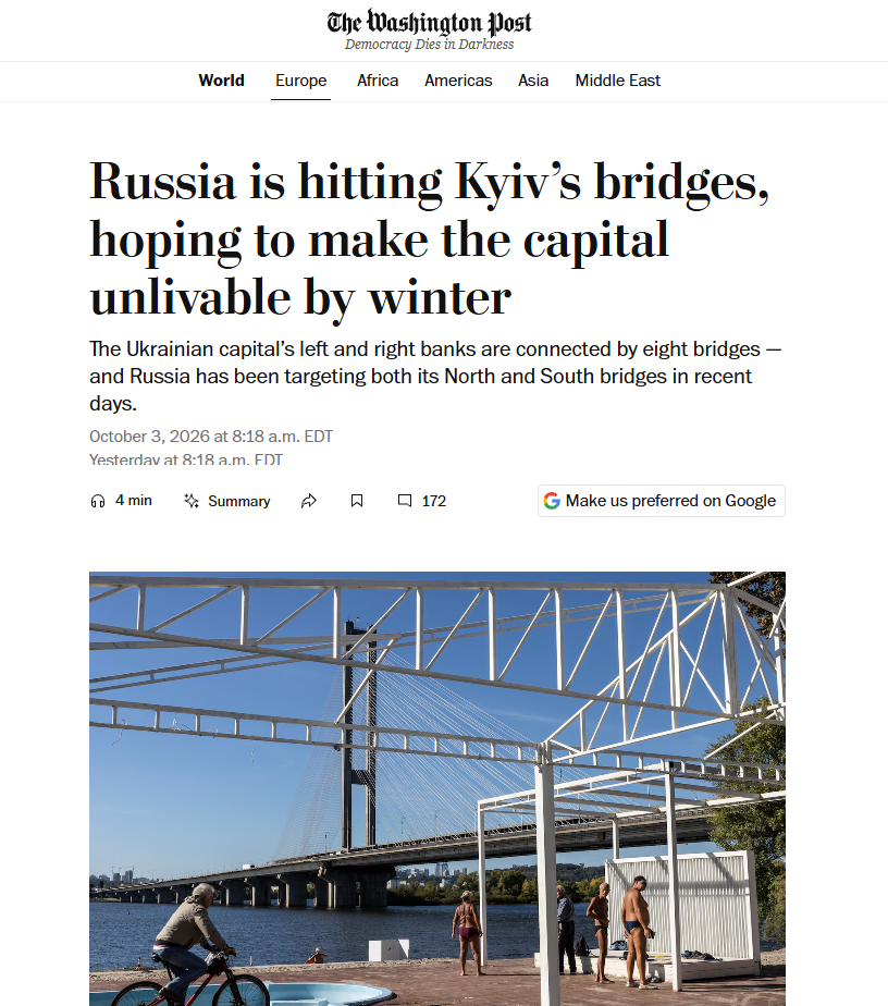 I ponti di Kiev nel mirino delle forze armate russe 1 Le forze armate russe hanno iniziato a colpire i ponti ucraini sul fiume Dnepr.